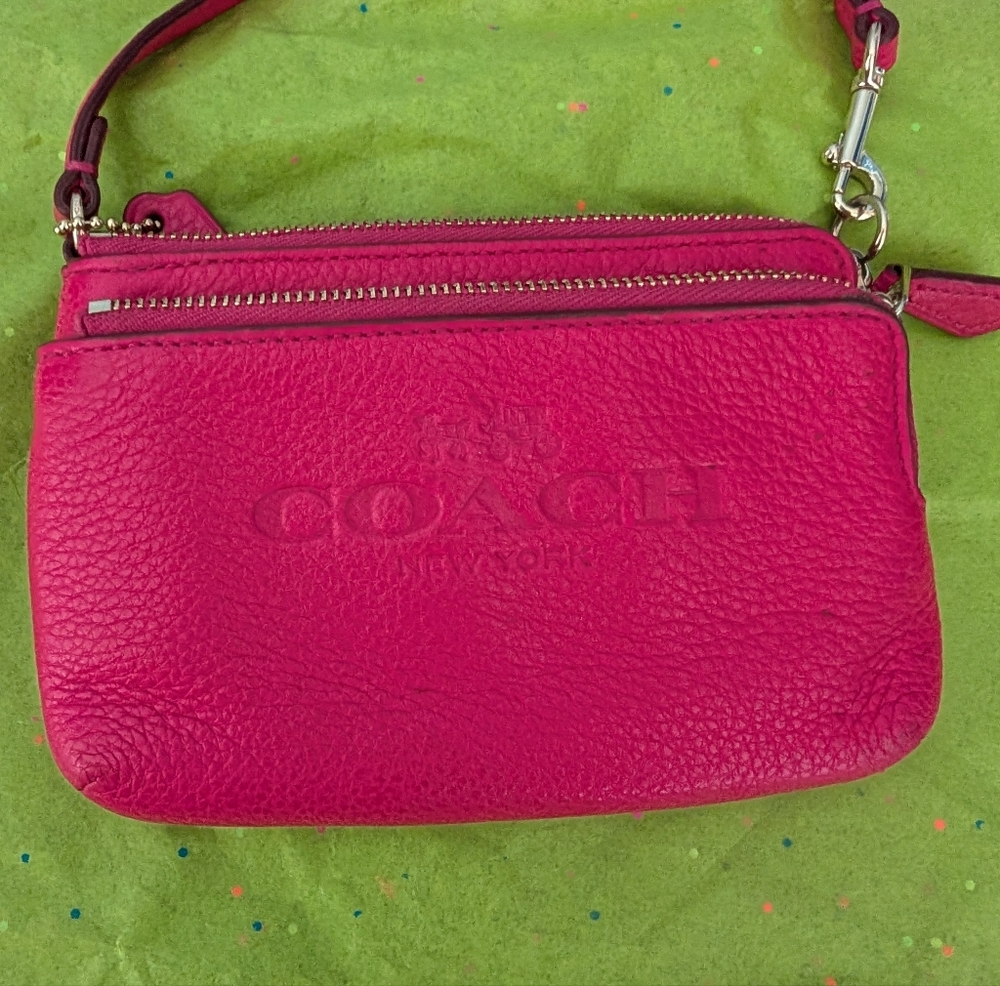 Coach Pink Pebbled Leather Clutch Wristlet